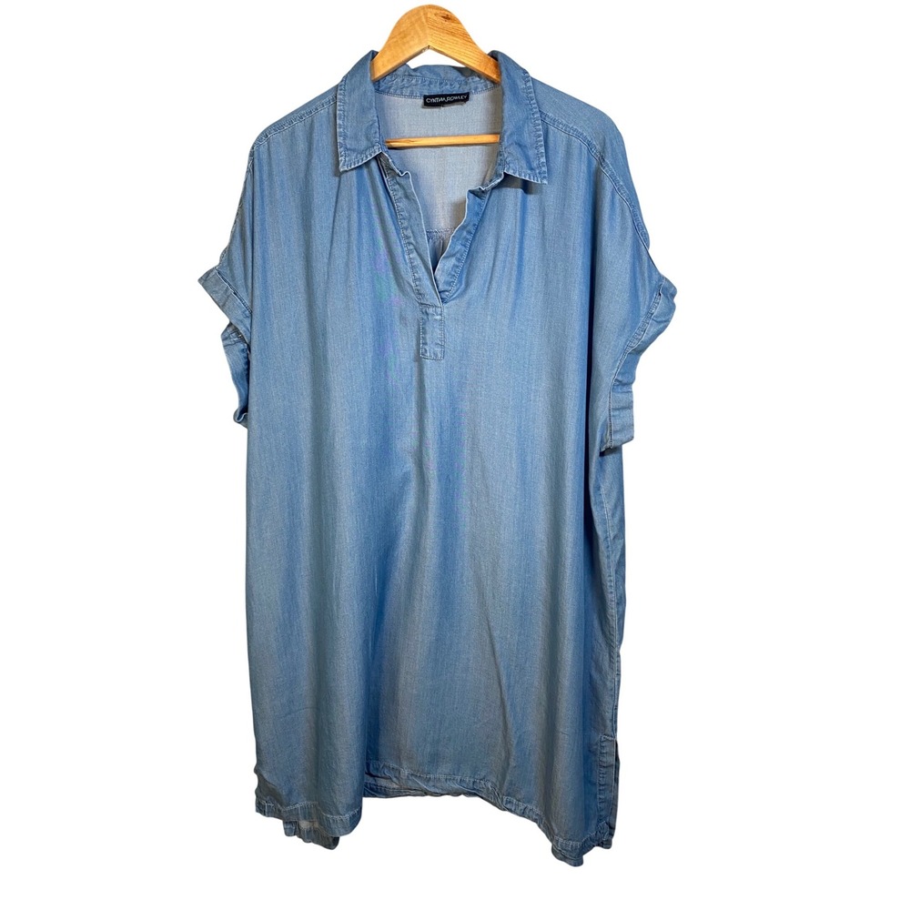 Cynthia Rowley Tunic Shirt Dress Womens 2X Blue Chambray Lyocell Relaxed Fit